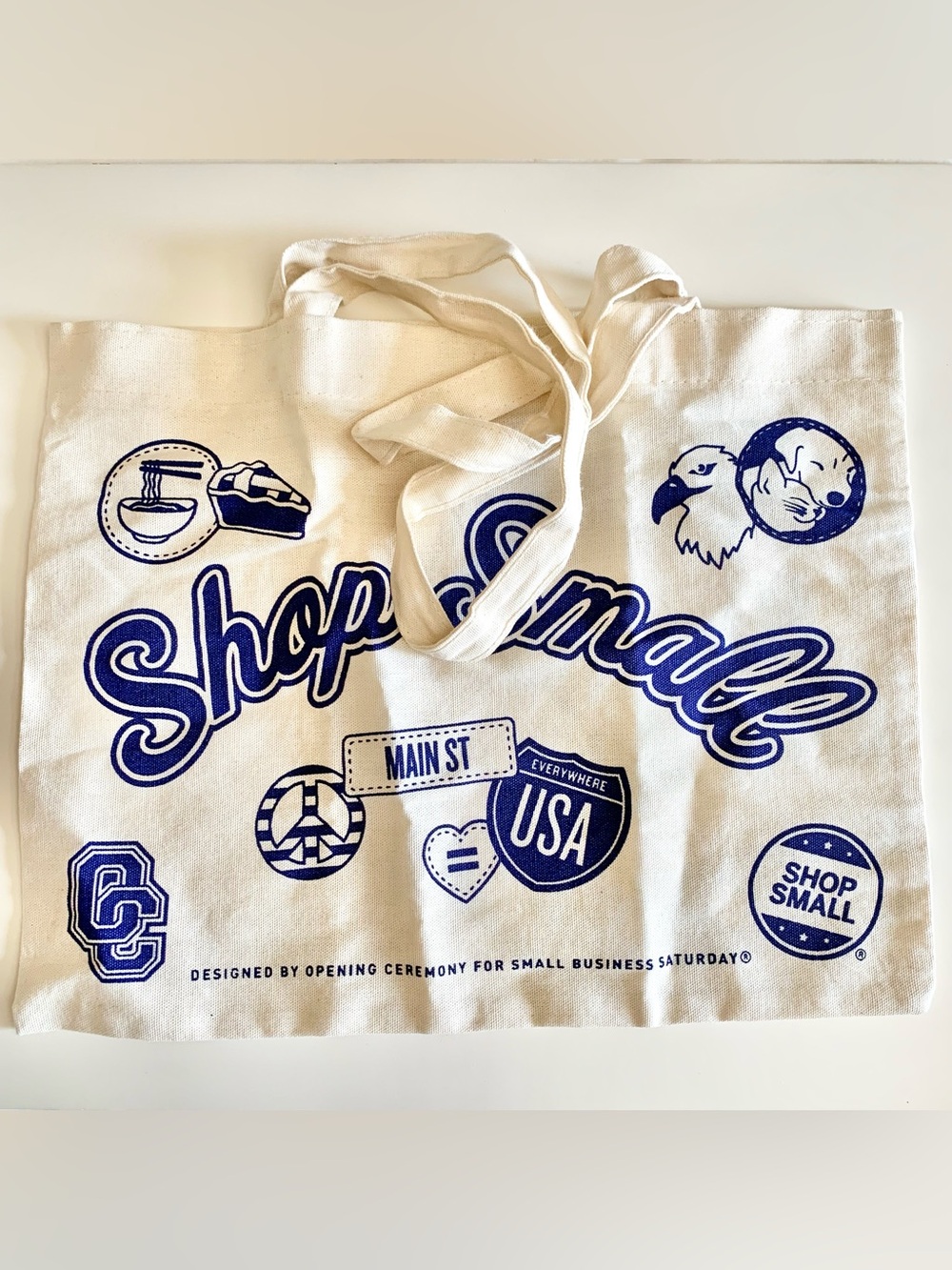 Opening Ceremony American Express Shop Small Canvas Tote Bag Cream Blue NWOT
